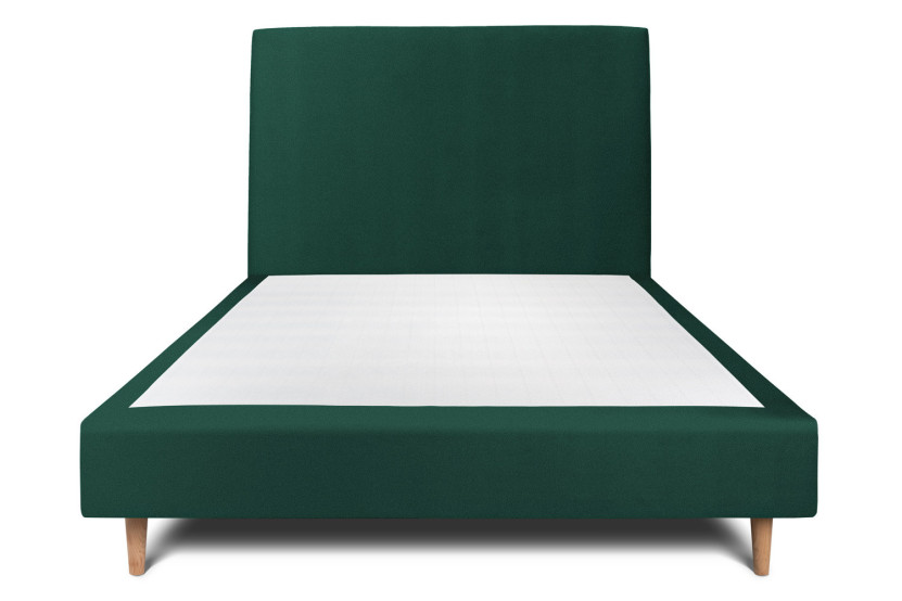 Lit 135x190 cm avec Tête de lit tapissée - Tissu Velours Vert