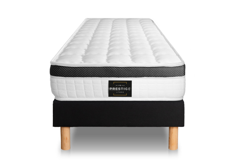 Ensemble Matelas Sommier 90x190 cm - Sommier Noir (déjà monté) - Supérieur