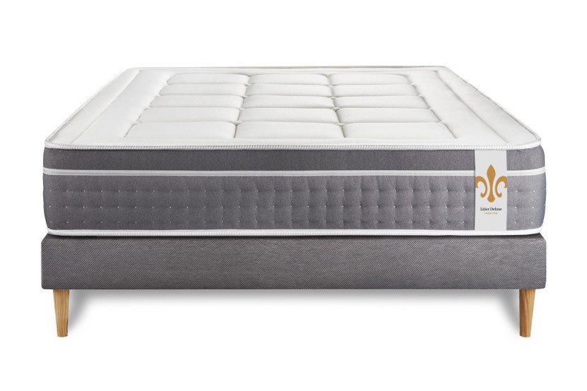 Ensemble Matelas Sommier 200x200 cm - Sommier Gris (en kit) - Trente