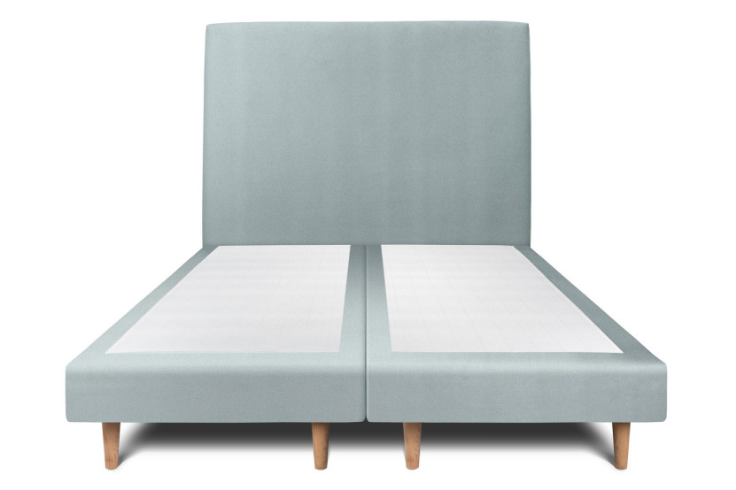 Lit 2x100x200 cm avec Tête de lit tapissée - Tissu Velours Gris Bleuté