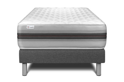 Ensemble Matelas Sommier 90x190 cm - Sommier Gris (déjà monté) - Vitalmemo Back