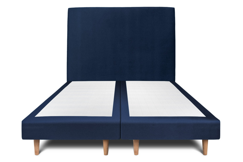 Lit 2x90x200 cm avec Tête de lit tapissée - Tissu Velours Bleu Océan