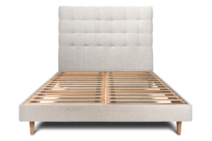 Lit 180x200 cm - Sommier à lattes H29 cm + tête de lit capitonnée - Tissu Bouclette Beige Clair