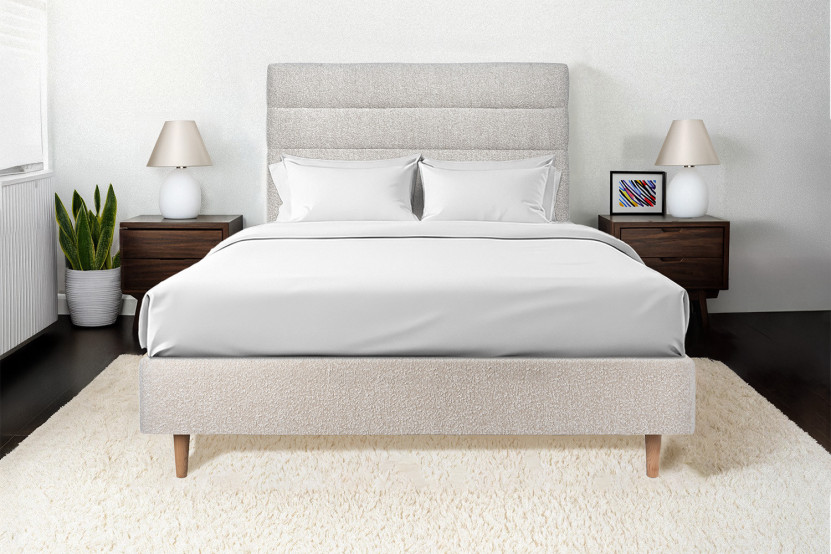Tête de lit 140 cm Lignes - Tissu Bouclette Beige Clair