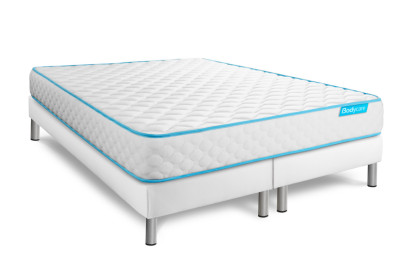 Pack lit complet 200x200 cm - Matelas + 2 Sommiers Blancs + 2 oreillers + Couette - Bodyone
