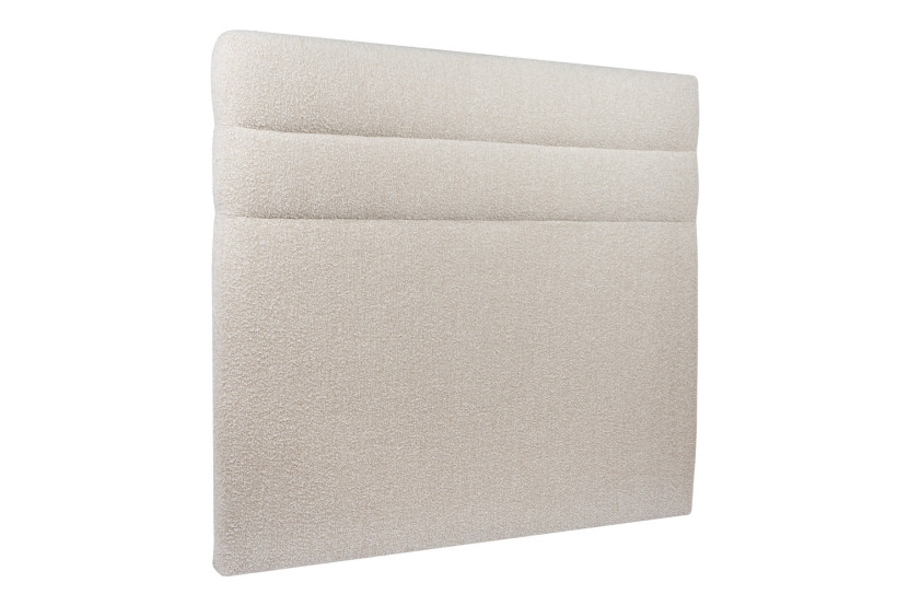 Lit 150x190 cm avec Tête de lit à lignes - Tissu Bouclette Beige Clair