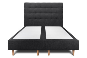 Lit 2x80x200 cm avec Tête de lit capitonnée - Tissu Toile natté Noir