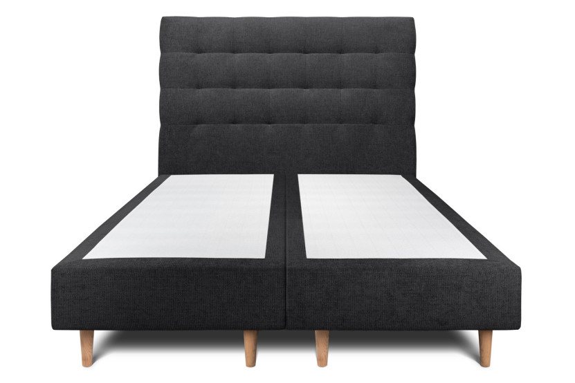 Lit 2x80x200 cm avec Tête de lit capitonnée - Tissu Toile natté Noir