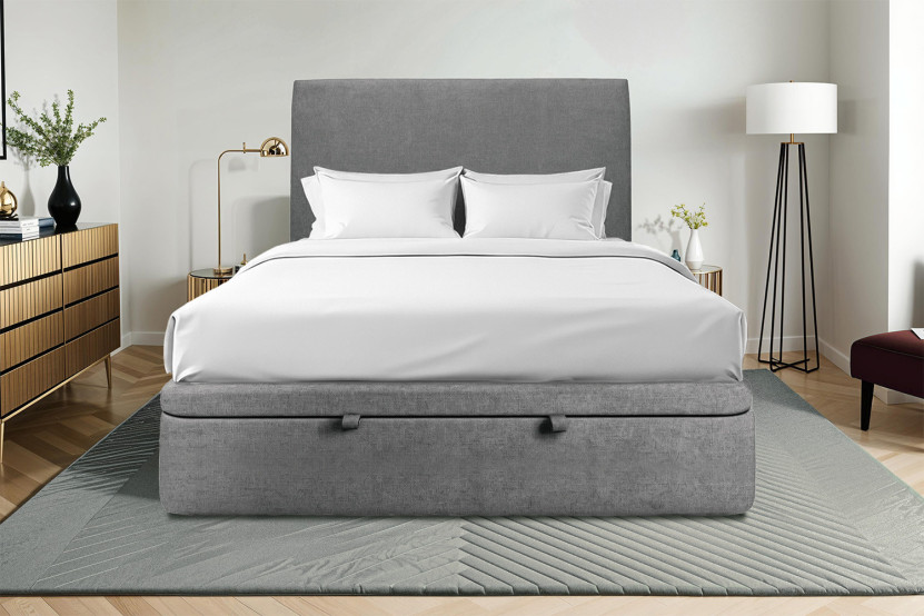 Lit coffre 160x200 cm avec Tête de lit tapissée - Tissu Toile natté Gris Anthracite