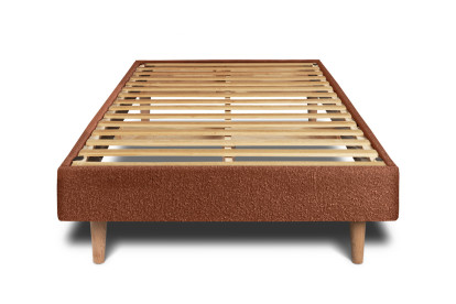 Lit 90x190 cm - Sommier à lattes H29 cm + tête de lit tapissée - Tissu Bouclette Terracotta