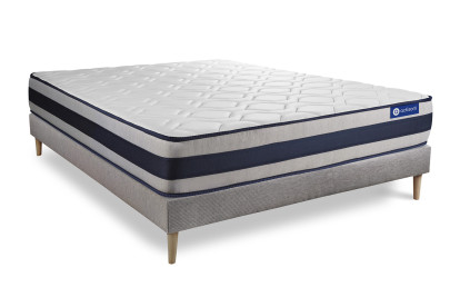 Ensemble Matelas Sommier 120x195 cm - Sommier Gris (en kit) - Actimemo Ergo