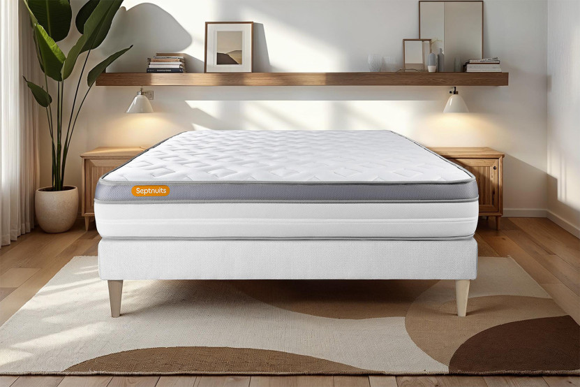 Ensemble Matelas Sommier 140x190 cm - Sommier Blanc (déjà monté) - Memo Zen