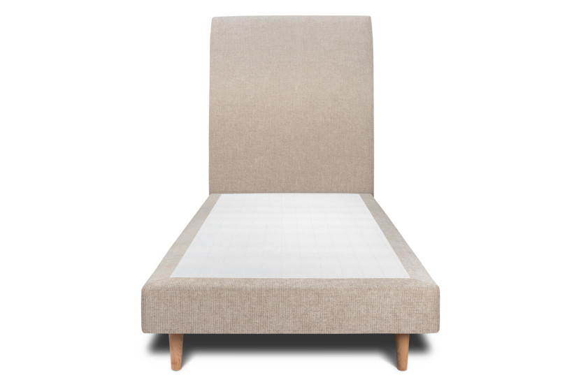 Lit 90x190 cm avec Tête de lit tapissée - Tissu Toile natté Beige Brun