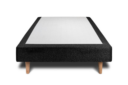Lit 90x200 cm - Sommier tapissier H29 cm + tête de lit tapissée - Tissu Bouclette Noir