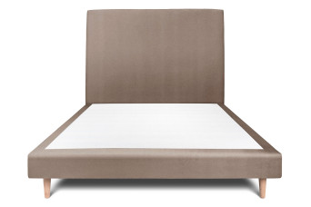 Lit 140x190 cm avec Tête de lit tapissée - Tissu Velours Taupe