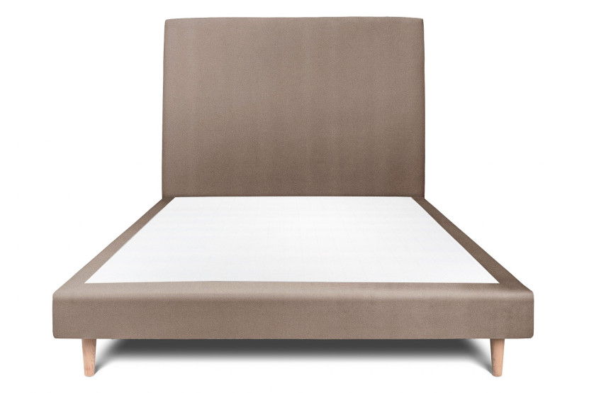 Lit 140x200 cm avec Tête de lit tapissée - Tissu Velours Taupe