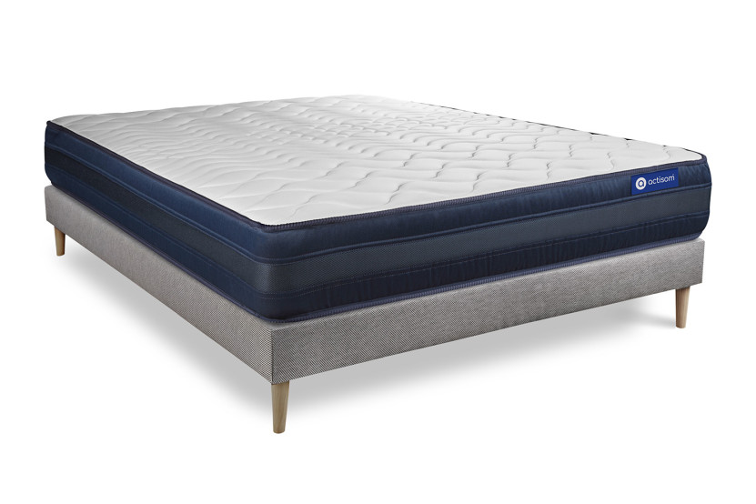 Ensemble Matelas Sommier 200x200 cm - Sommier Gris (en kit) - Actimemo Tech