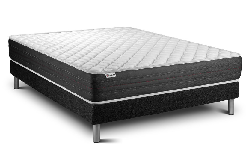 Ensemble Matelas Sommier 130x200 cm - Sommier Noir (en kit) - Vitalmemo One