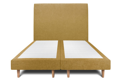 Lit 2x 100x200 cm - Sommier tapissier H29 cm + tête de lit tapissée - Tissu Toile natté Jaune