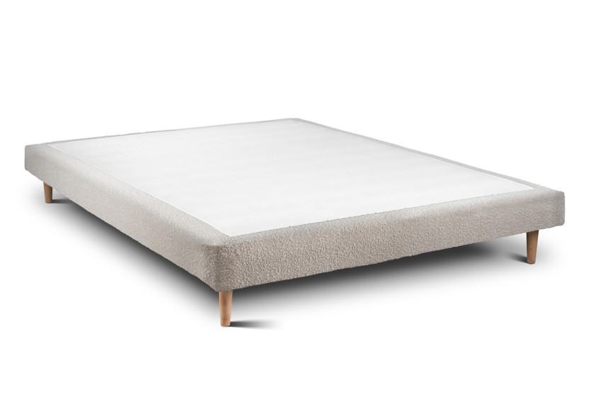 Lit 140x200 cm avec Tête de lit capitonnée - Tissu Bouclette Beige Clair