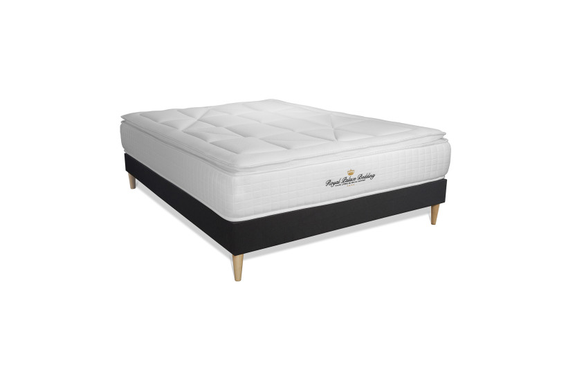 Pack lit complet 180x200 cm - Matelas + Sommier Noir (en kit) + 2 oreillers + Couette - George V