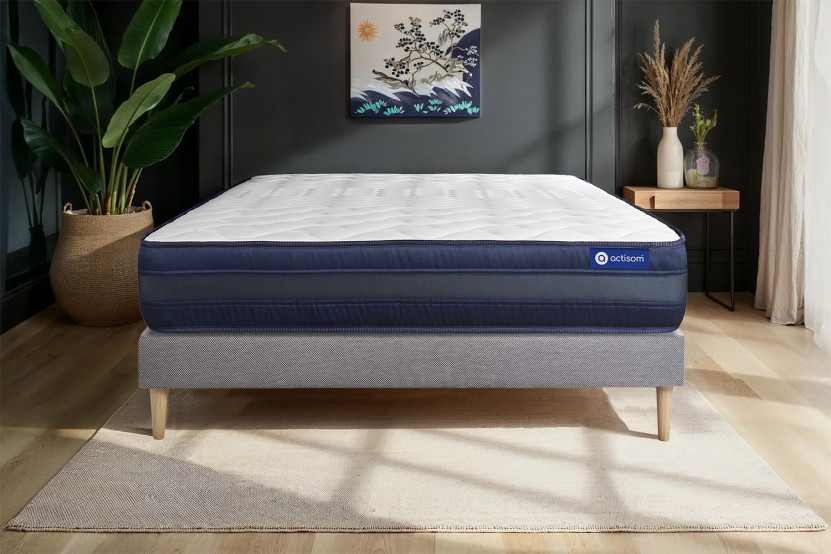 Ensemble Matelas Sommier 120x190 cm - Sommier Gris (en kit) - Actilatex Tech