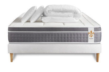 Pack lit complet 160x200 cm - Matelas + Sommier Blanc + 2 oreillers + Couette - Trente