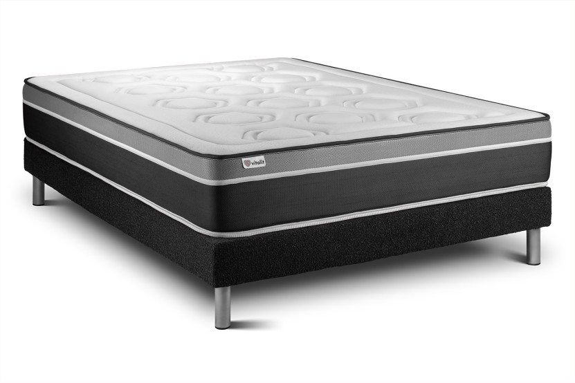 Ensemble Matelas Sommier 140x220 cm - Sommier Noir (en kit) - Vital Care