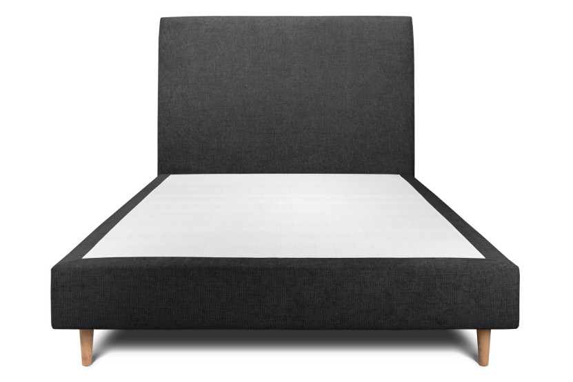 Lit 150x190 cm avec Tête de lit tapissée - Tissu Toile natté Noir