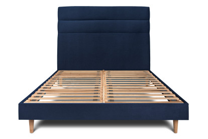 Lit 150x190 cm - Sommier à lattes H29 cm + tête de lit à lignes - Tissu Velours Bleu Océan
