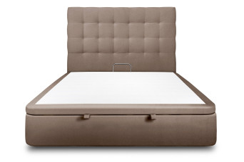 Lit coffre 140x200 cm avec Tête de lit capitonnée - Tissu Velours Taupe