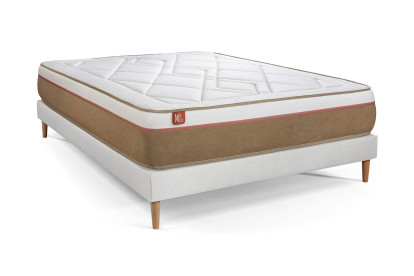 Pack lit complet 180x200 cm - Matelas + Sommier Blanc (en kit) + 2 oreillers + Couette - Le Soyeux