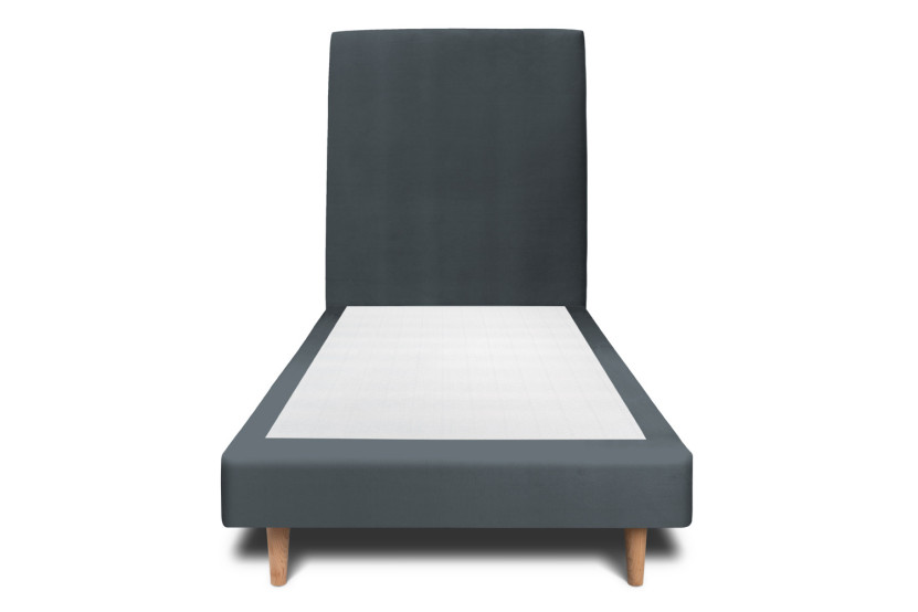 Lit 90x200 cm avec Tête de lit tapissée - Tissu Velours Gris Anthracite