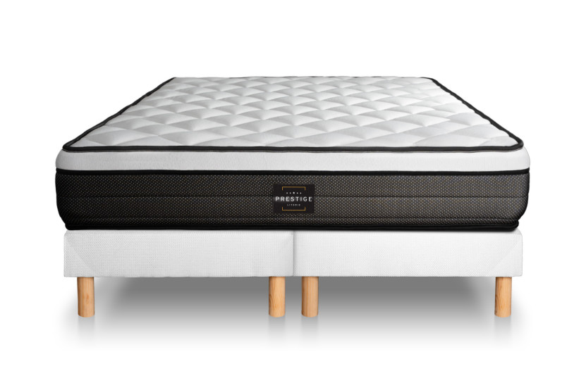 Pack lit complet 160x200 cm - Matelas + 2 Sommiers Blancs + 2 oreillers + Couette - Suite