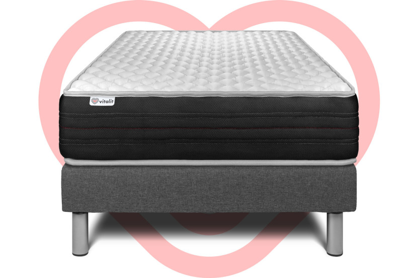 Ensemble Matelas Sommier 120x200 cm - Sommier Gris (en kit) - Vitalmemo One
