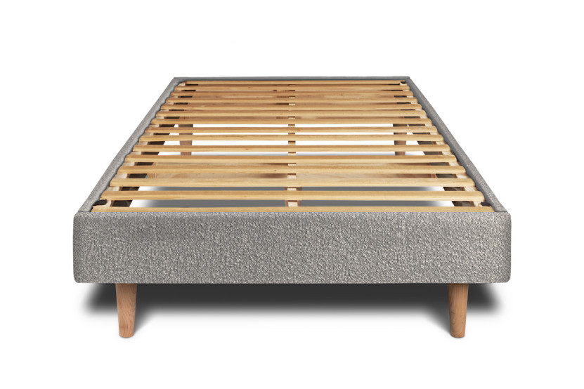 Lit 90x190 cm avec Tête de lit tapissée - Tissu Bouclette Gris