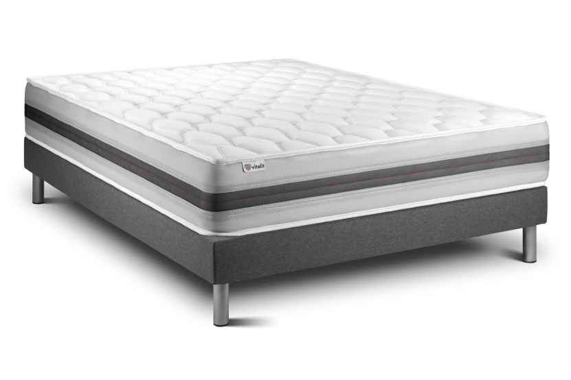 Ensemble Matelas Sommier 140x190 cm - Sommier Gris (en kit) - Vitalspring Recover
