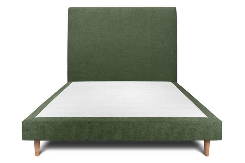Lit 140x200 cm avec Tête de lit tapissée - Tissu Toile natté Vert Kaki