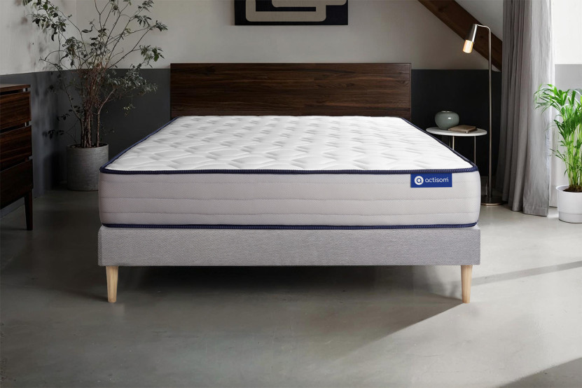 Ensemble Matelas Sommier 135x200 cm - Sommier Gris (en kit) - Actilatex Form