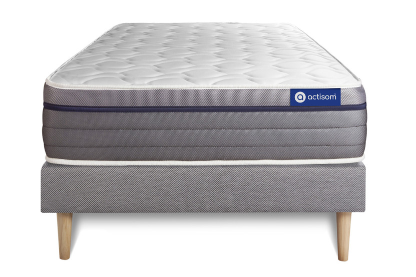 Ensemble Matelas Sommier 90x200 cm - Sommier Gris (en kit) - ActiMemo Zen