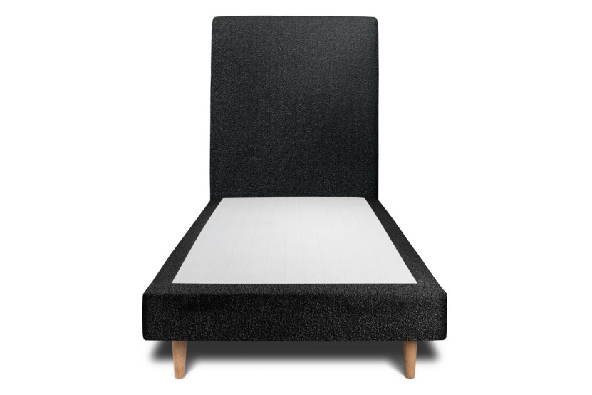 Lit 90x190 cm avec Tête de lit tapissée - Tissu Bouclette Noir