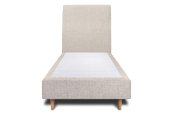 Lit 90x190 cm avec Tête de lit tapissée - Tissu Toile natté Beige Clair
