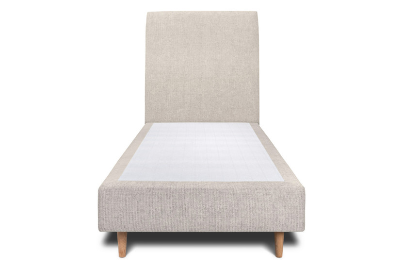 Lit 90x190 cm avec Tête de lit tapissée - Tissu Toile natté Beige Clair
