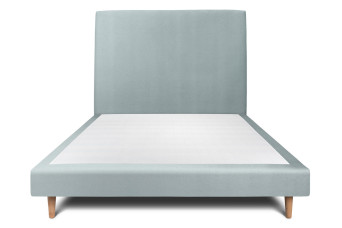 Lit 135x190 cm avec Tête de lit tapissée - Tissu Velours Gris Bleuté