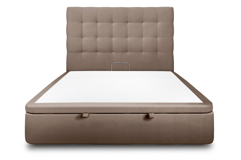 Lit coffre 200x200 cm avec Tête de lit capitonnée - Tissu Velours Taupe