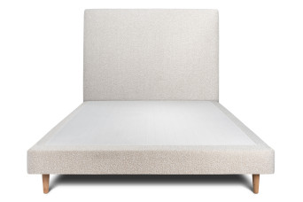 Lit 150x200 cm avec Tête de lit tapissée - Tissu Bouclette Beige Clair