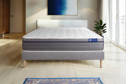Ensemble Matelas Sommier 130x190 cm - Sommier Gris (en kit) - Actilatex Zen