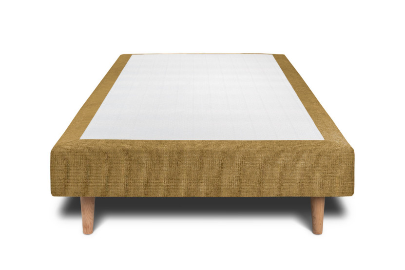 Lit 90x200 cm avec Tête de lit tapissée - Tissu Toile natté Jaune