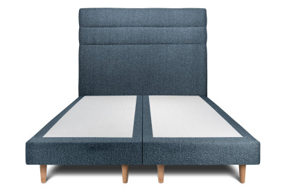 Lit 2x 90x200 cm - Sommier tapissier H29 cm + tête de lit à lignes - Tissu Bouclette Bleu