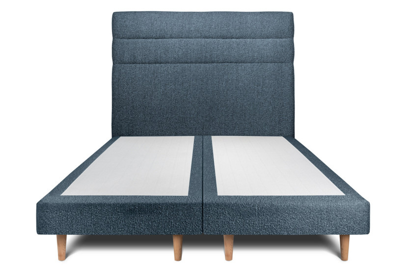 Lit 2x90x200 cm avec Tête de lit à lignes - Tissu Bouclette Bleu